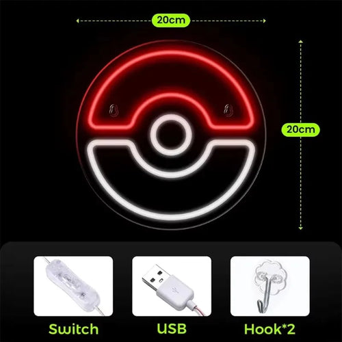 Pokemon Red Ball LED Neon Light Sign | Anime Wall Decor
